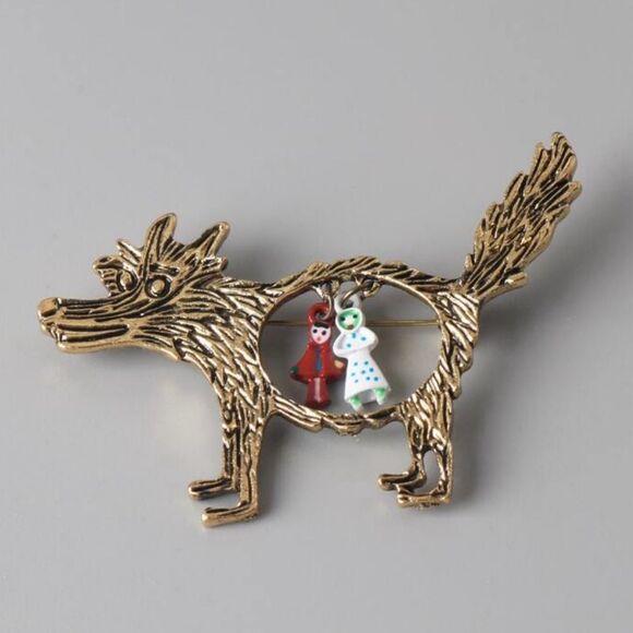 Gothic Wolf and Red Riding Hood Brooch, Grandma,& Red Riding hood Charms unique - Picture 1 of 5